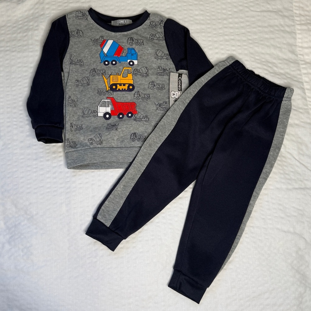 Baby Construction Cars Fleece Sweatshirt and Pants Set Boys size 18 Months NWT